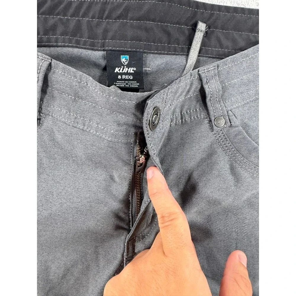Kuhl Trekr Pants Womens 8 Gray Logo Nylon Mid Rise Straight Leg Hiking Camping